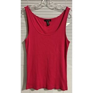 Ralph Lauren Black Label Women M  Scoop-Neck Ribbed Pink Tank Top LRL Logo